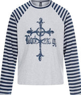 グレー ストライプ ラグラン Tシャツ