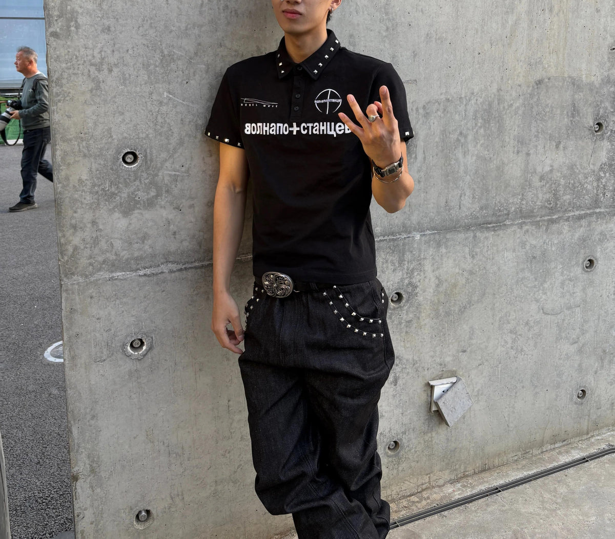 STUDDED PRINT POLO SHIRT