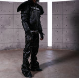 FUR COLLAR MULTI-ZIP JACKET