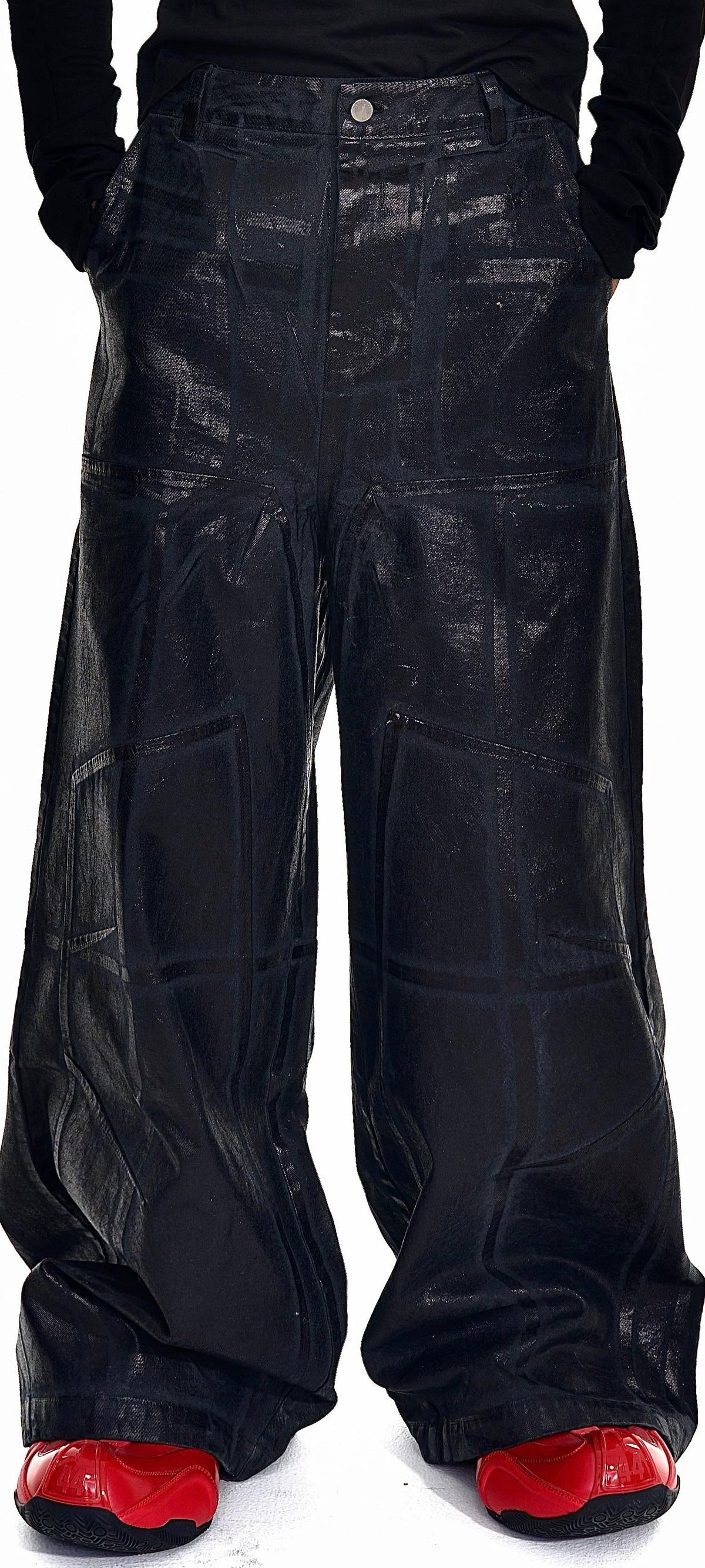 CRACKLE WAXED BAGGY PANTS