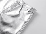 SILVER LIQUID LEATHER PANTS
