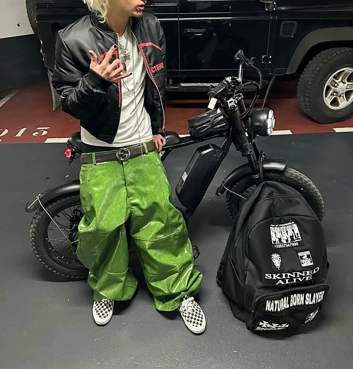CRISPY GREEN LEATHER PANTS