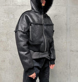 FUR COLLAR MULTI-ZIP JACKET