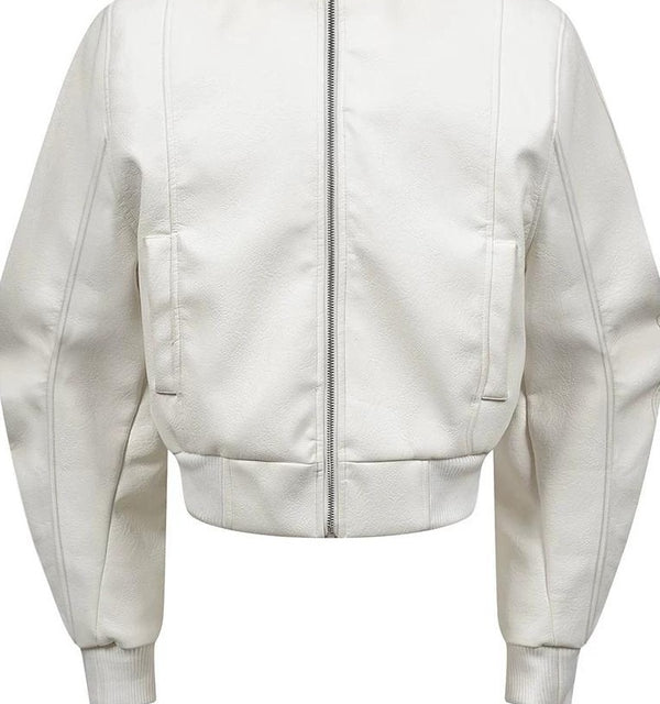 FAUX FUR COLLAR LEATHER JACKET