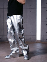 SILVER LIQUID LEATHER PANTS