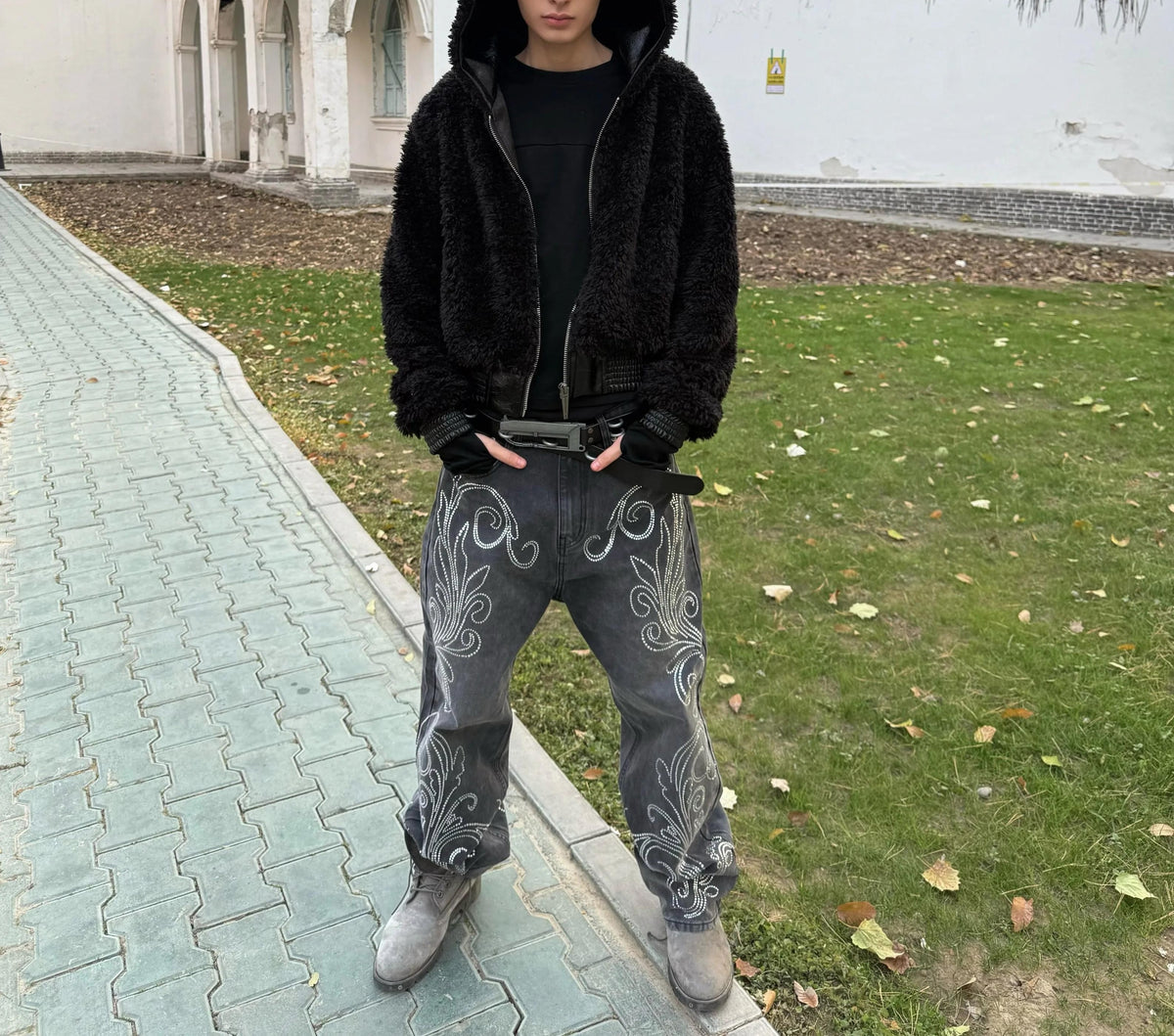 PLUSH PATCHWORK SUEDE HOODED JACKET