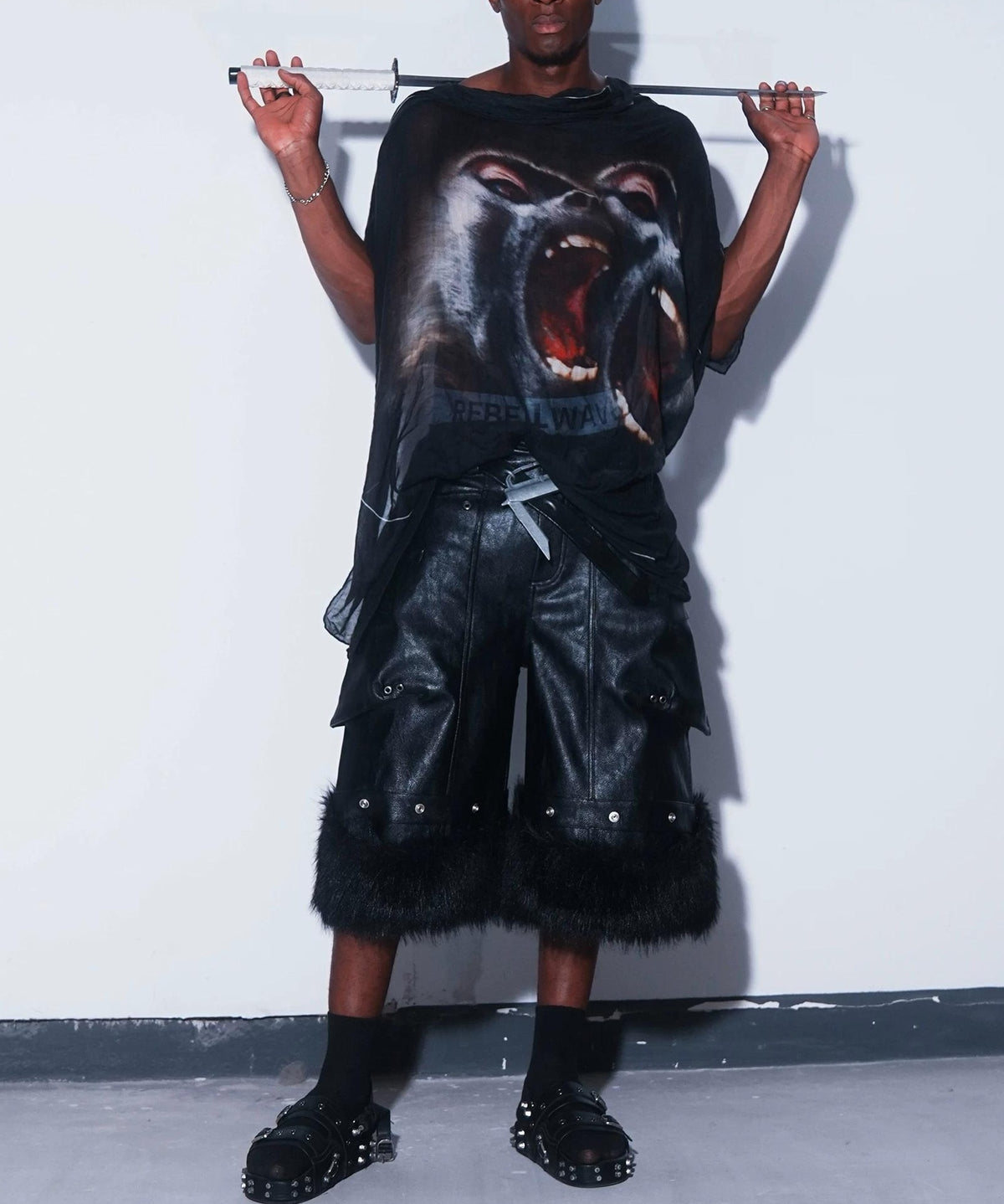 WAXED LEATHER WRESTLING PANTS