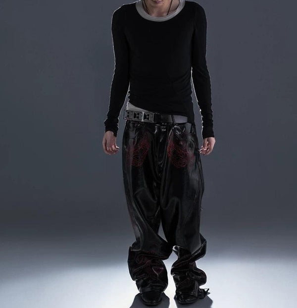 BAROQUE SKULL CLIP LEATHER PANTS