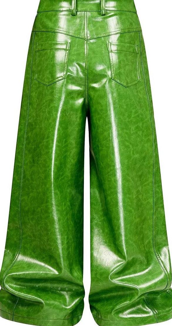CRISPY GREEN LEATHER PANTS