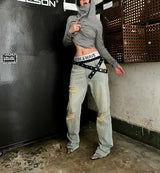 STUDDED LEATHER BUCKLE BELT