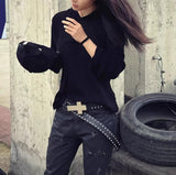 STUDDED CROSS BELT WITH BURST PATTERN
