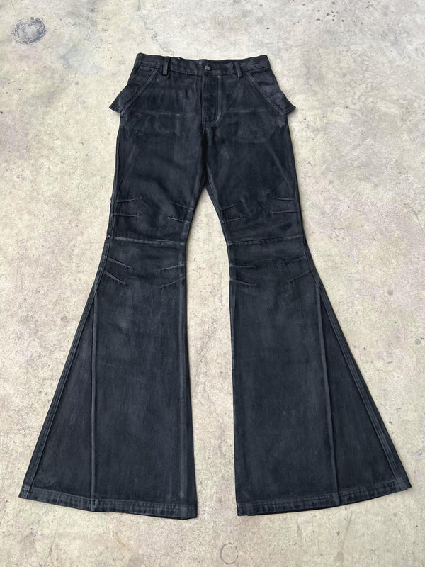BRUSHED WAX COATED MICRO FLARE JEANS