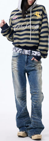 カラー ブロック フーディ スウェットシャツ