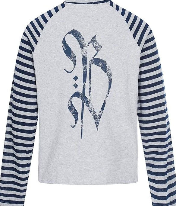 グレー ストライプ ラグラン Tシャツ