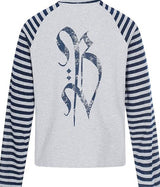 グレー ストライプ ラグラン Tシャツ