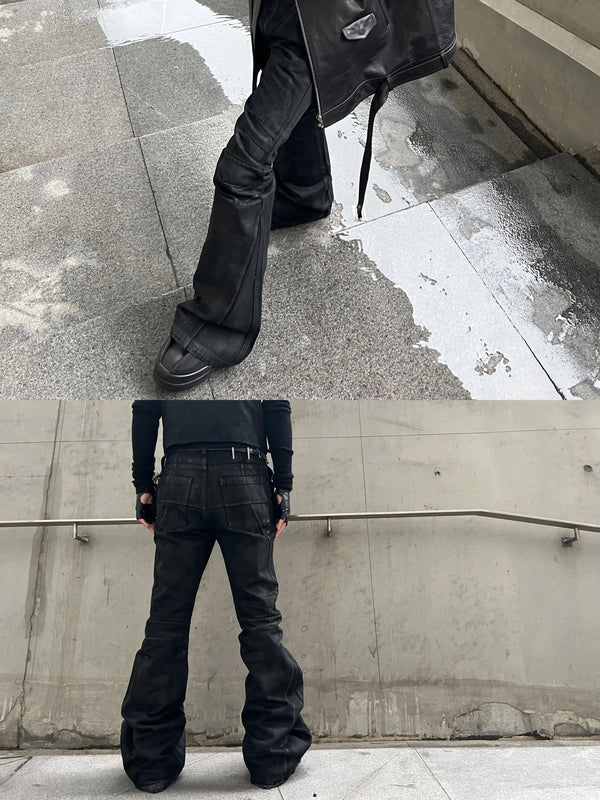 BRUSHED WAX COATED MICRO FLARE JEANS